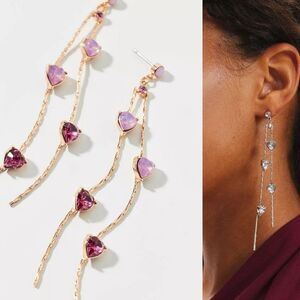 NWT Urban Outfitters Ombre Gold and Pink Heart Rhinestone Asymmetrical Earrings